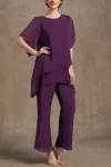 Plus Size Asymmetric Hem Split Sleeve Two Pieces Set Pant Suits