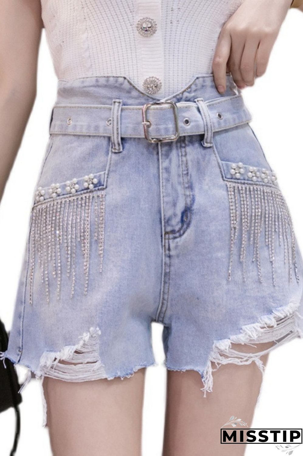 New Liu Su Diamond Diamond High -waisted Fashion temperament Women Shorts