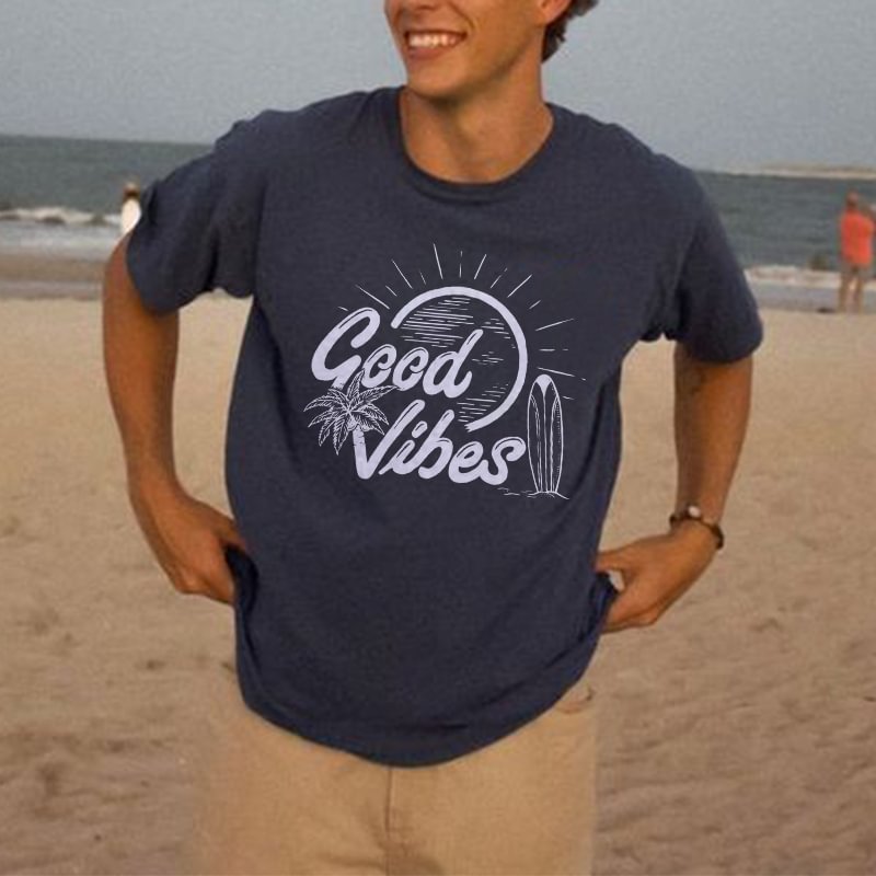 Good Vibes Print Men's Navy Blue T-shirt
