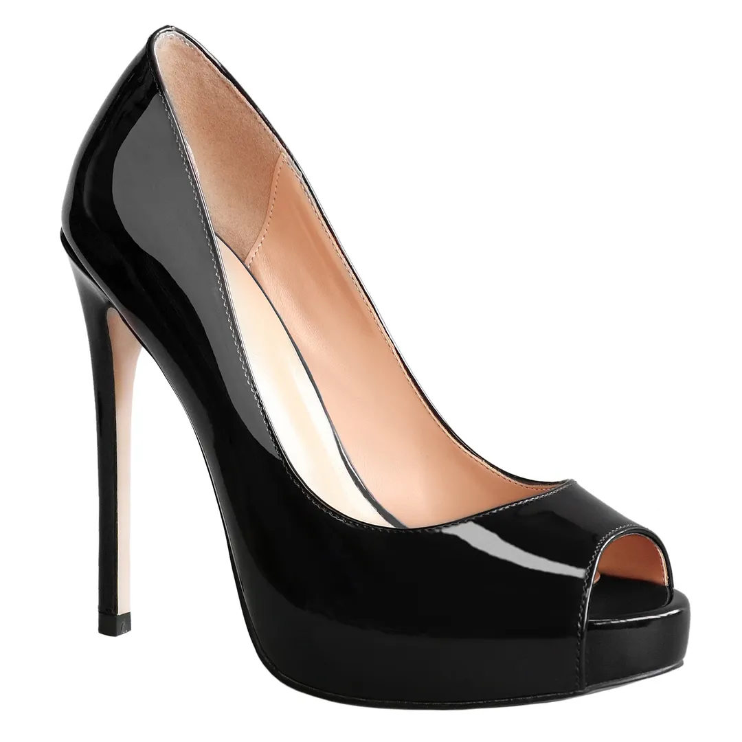 120mm Women's Platforms Heels Party Wedding Black Patent Pumps-vocosishoes