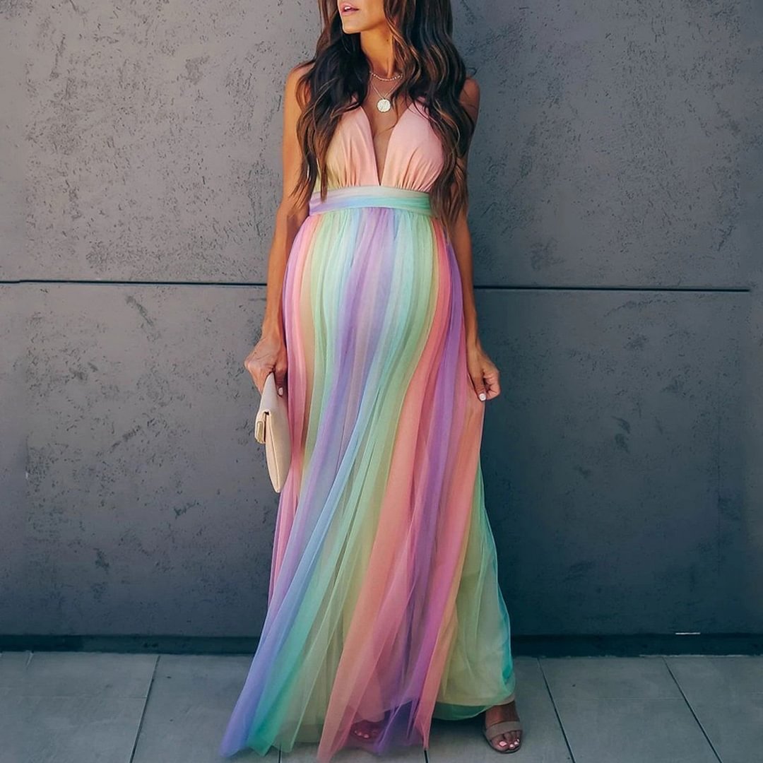 rainbow stripe maxi dress
