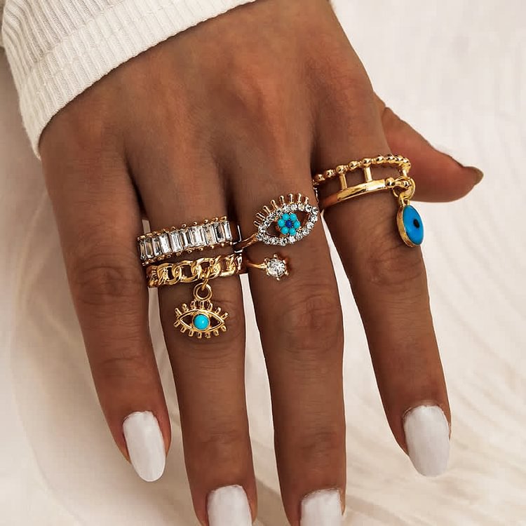 Olivenorma Bohemia Evil Eye Blue Four-piece Ring