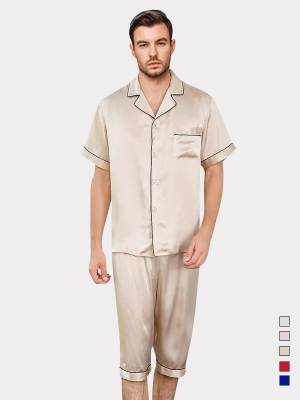 19 Momme Classic Short Sleeve Silk Pajamas Set for Men