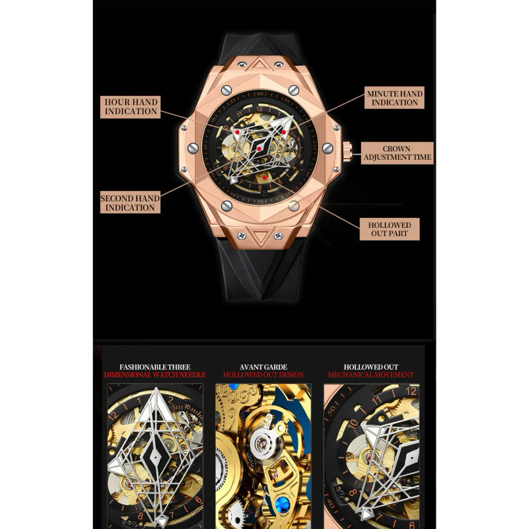 Fashion Men's Automatic Mechanical Watch Silicone Waterproof Sports Watch