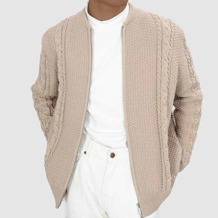 Men's Solid Color Leisure Long Sleeved Knit Sweater Cardigan
