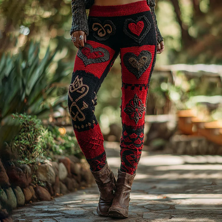 Women's Vintage Heart Patchwork Art Comfortable Leggings