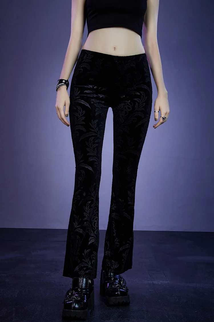 Gothic Black Casual High Waist Bell Bottom Pants