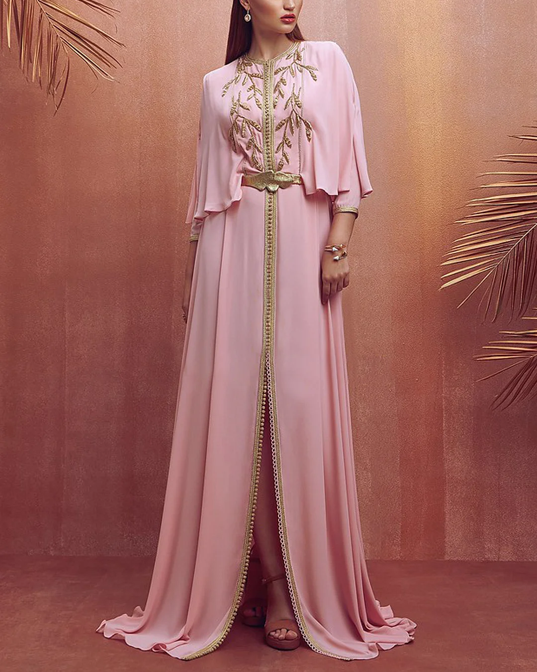 embroidered wavy sleeve dress