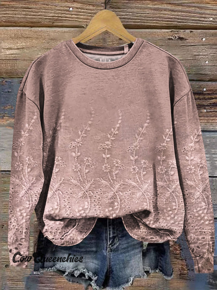 Vintage Flowers Print Casual Cotton Sweatshirt Multicolor / S