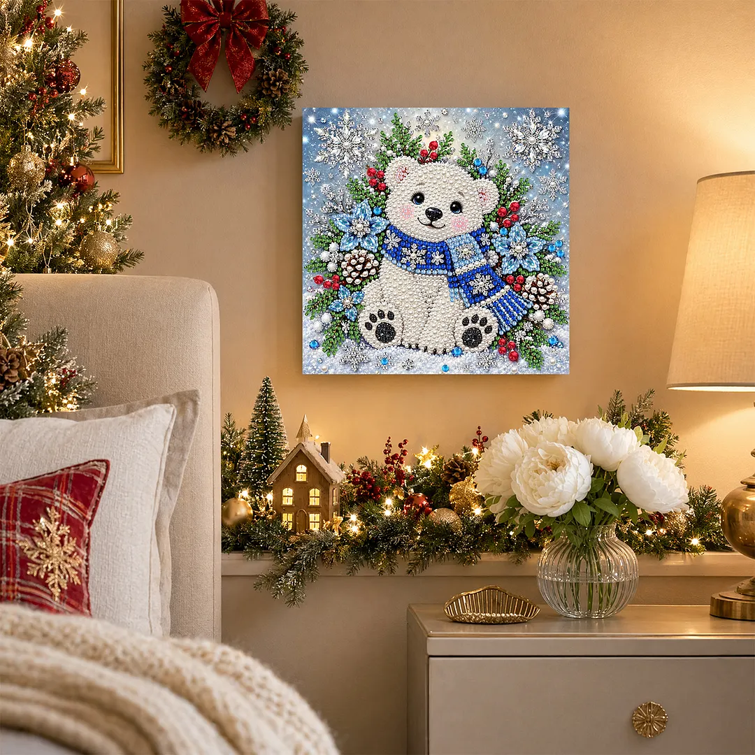 Framed Pearl Painting Kit Holiday Bear Wall Art 11.81x11.81in