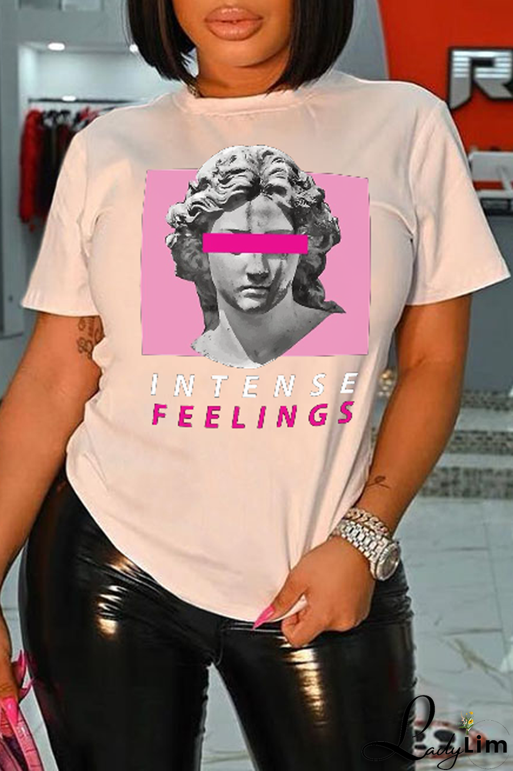 Black Street Daily Print Patchwork O Neck T-Shirts