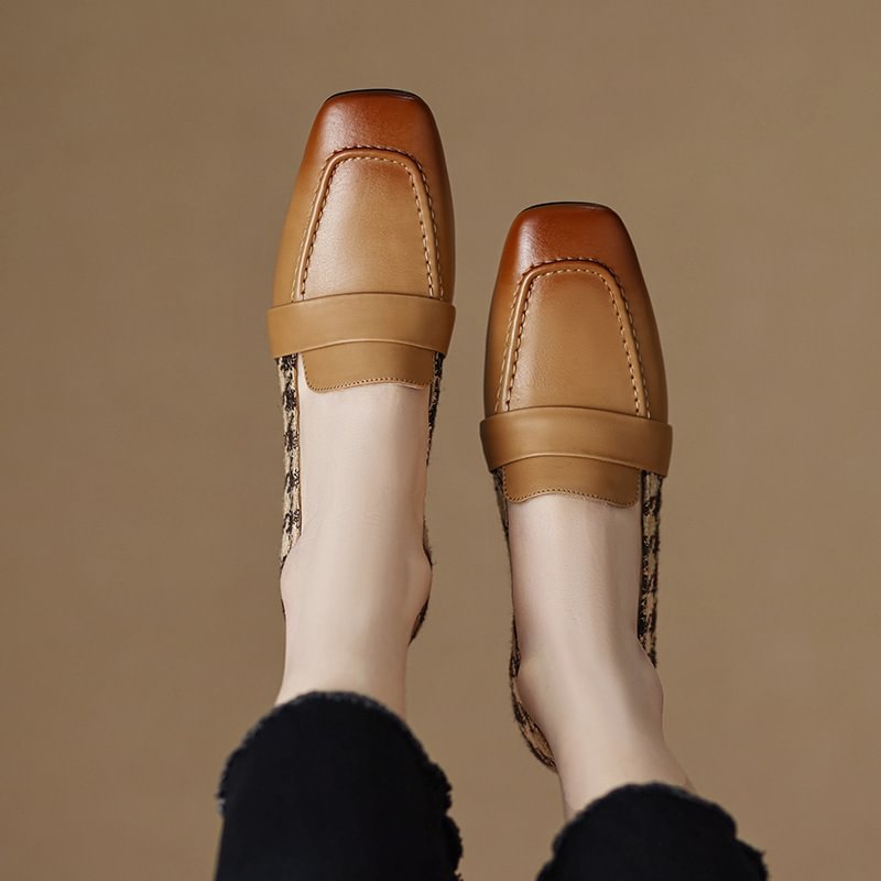 Square Head Thick Middle Heel Shoes Match Color Gingham Single Shoe Women-PABIUYOU- Women's Fashion Leader