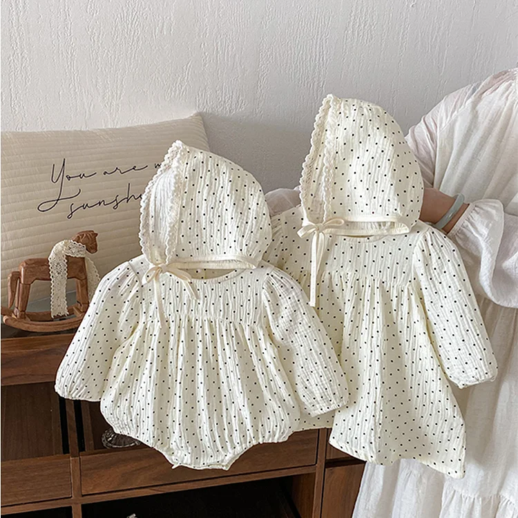 BABY&KIDS】秋新作ドットボンネット付き ロンパースor ワンピース LB5583
