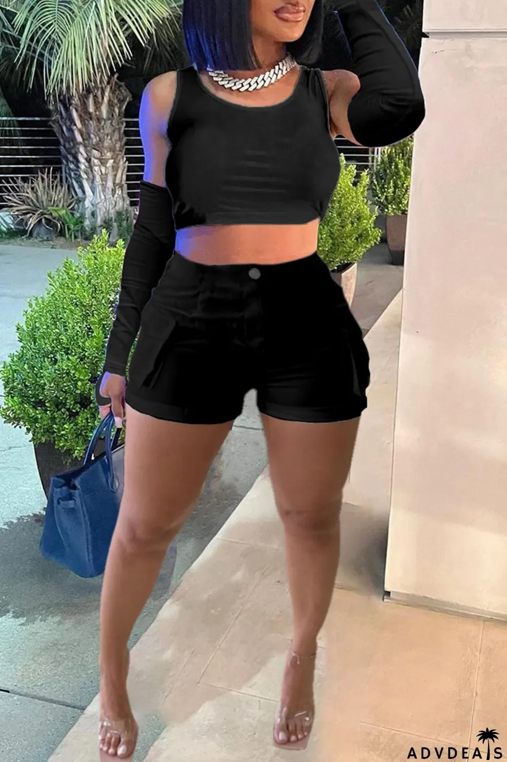 Khaki Casual Solid Basic O Neck Four Piece Set (With Sleeves)