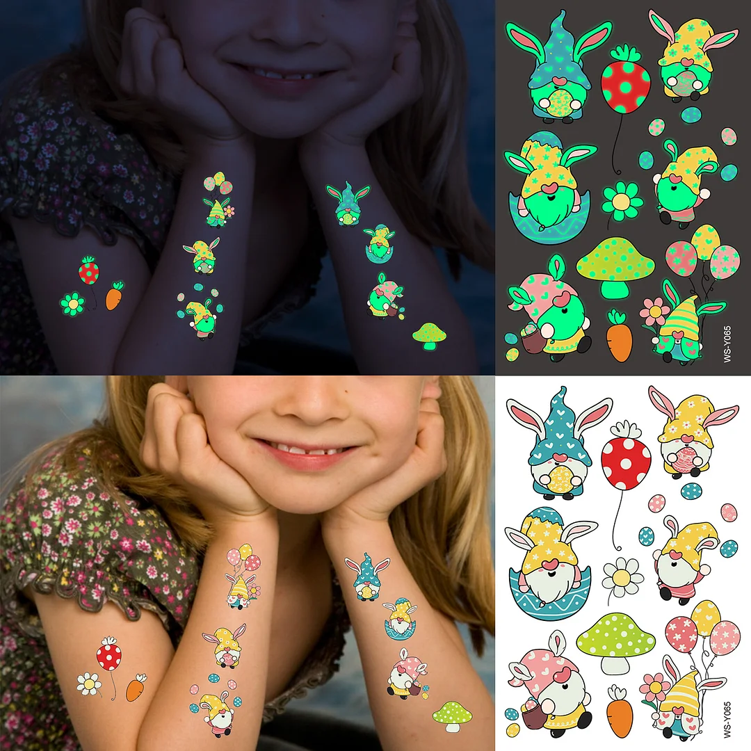 Sdrawing Glow In The Dark Temporary Tattoos For Kids Boys Kids Fake Luminous Tattoo Flash Animal Cartoon Party Favor Set Glowing Zoo