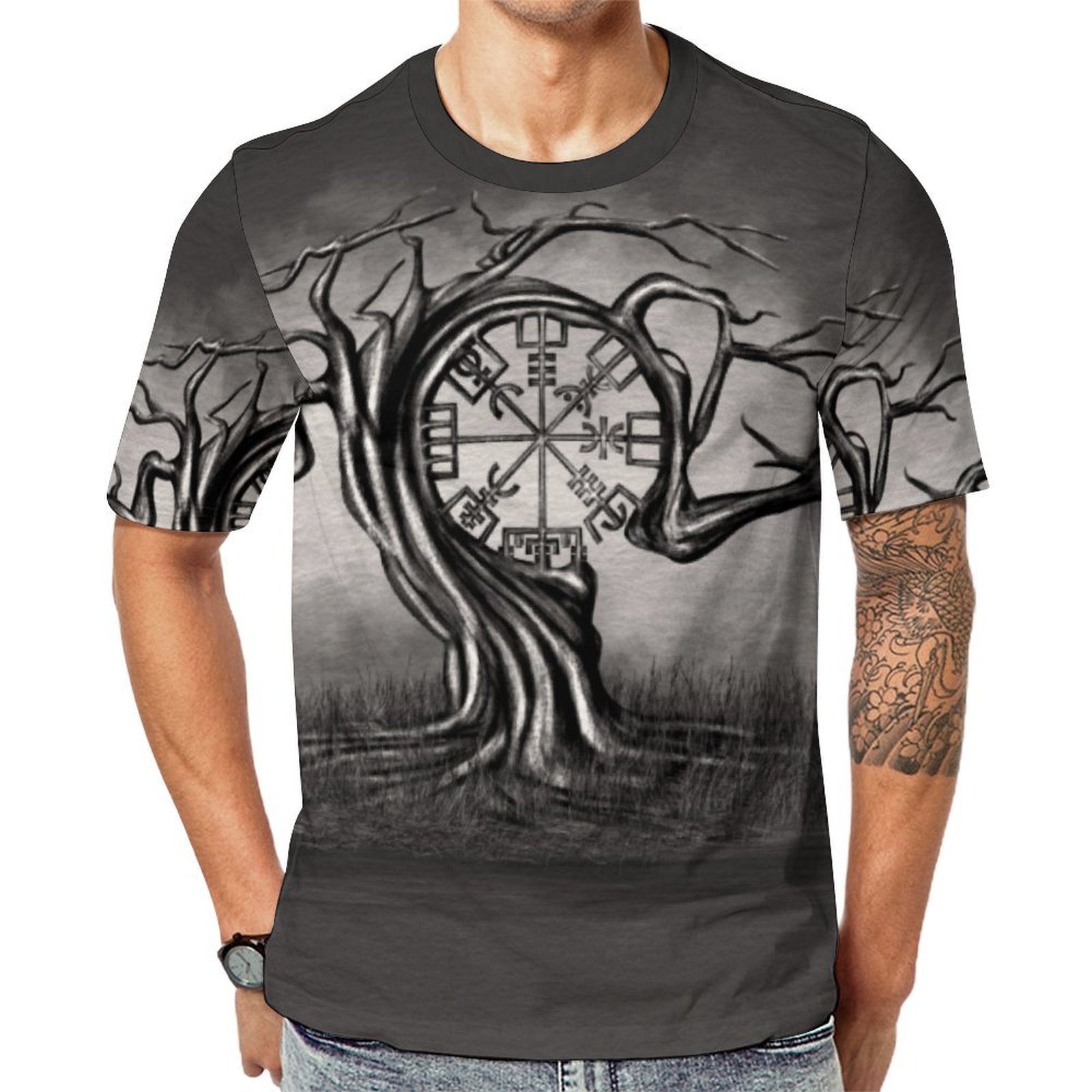 Vegvisir Tree Round Short Sleeve Print Unisex Tshirt Summer Casual Tees for Men and Women Coolcoshirts