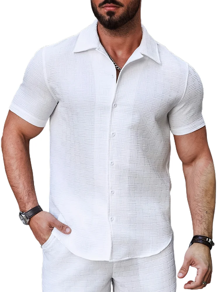 Jacquard Basic Casual Short Sleeved Shirt