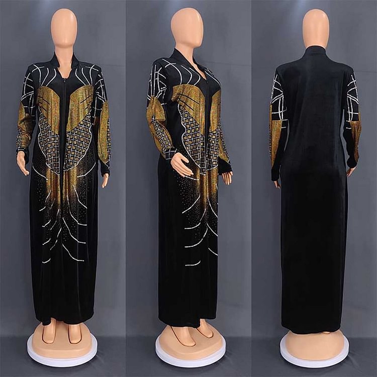 African Americans fashion QFY Turkey Dresses For Women Luxury Crystal Velvet Maxi Robe African Plus Size Boubou Wedding Party Ankara Clothing Long Dress Ankara Style QueenFunky