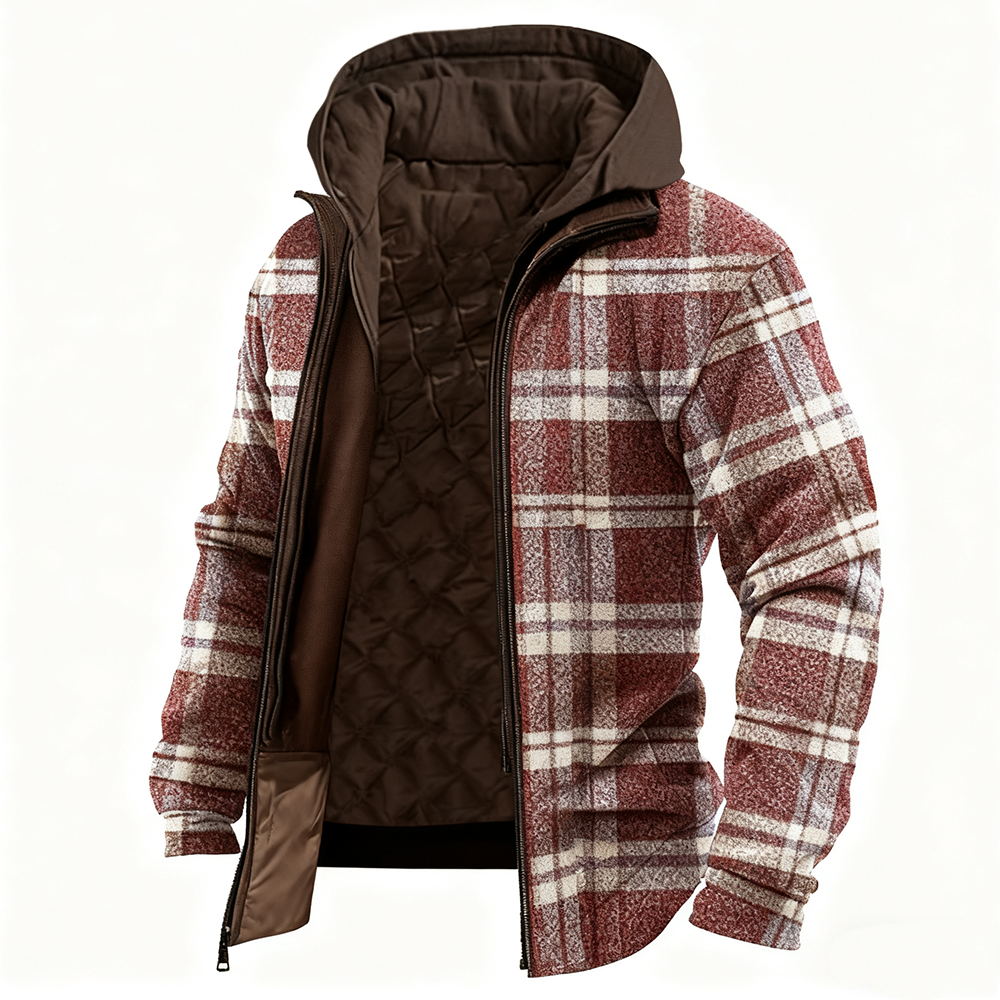 Men's Retro Autumn/Winter Plaid Fleece-Lined Warm Casual Jacket-inspireuse
