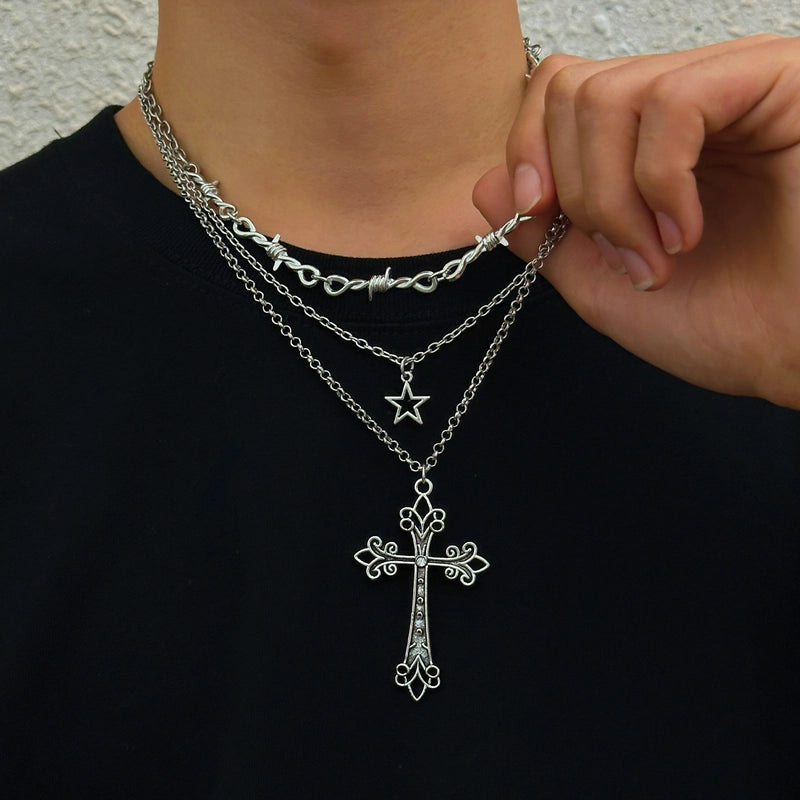 Hip-Hop Streetwear Cross Alloy Iron Men's Pendant Necklace Men Pendant Necklaces