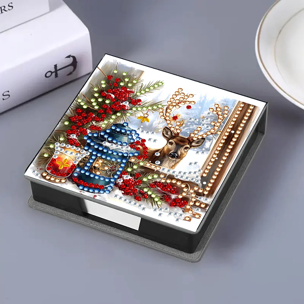 5D DIY PU Elk Diamond Painting Notecard Box Gem Art Sticky Note Holder