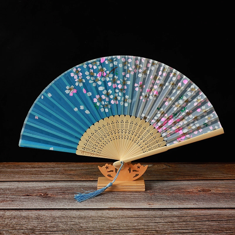 Bamboo Two Green Folding Fan Smile Fan Female Antique Fan Dance Fan Folding Fan Student Gift Elegant Fan
