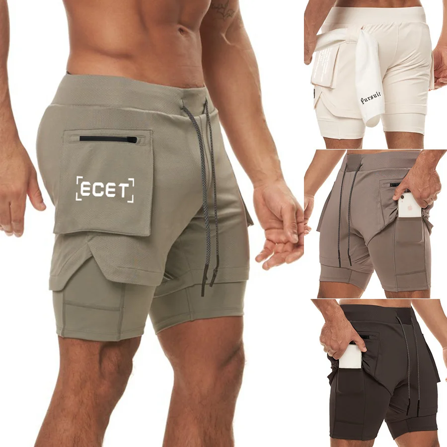 Muscle-Fit Fitness Shorts with Breathable Double Layer ctolen