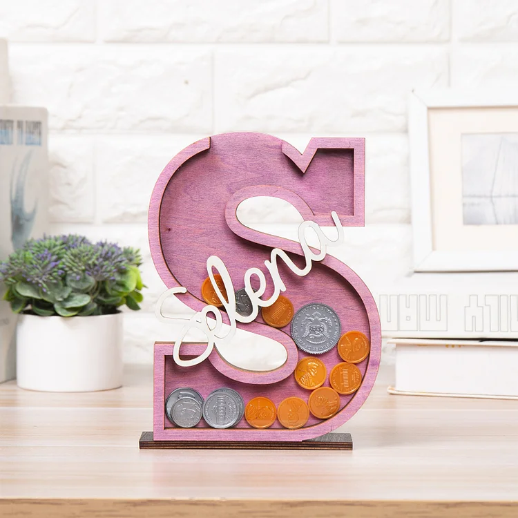 Wooden 3D Name Piggy Bank Personalized Colorful Money Box Gifts for Kids