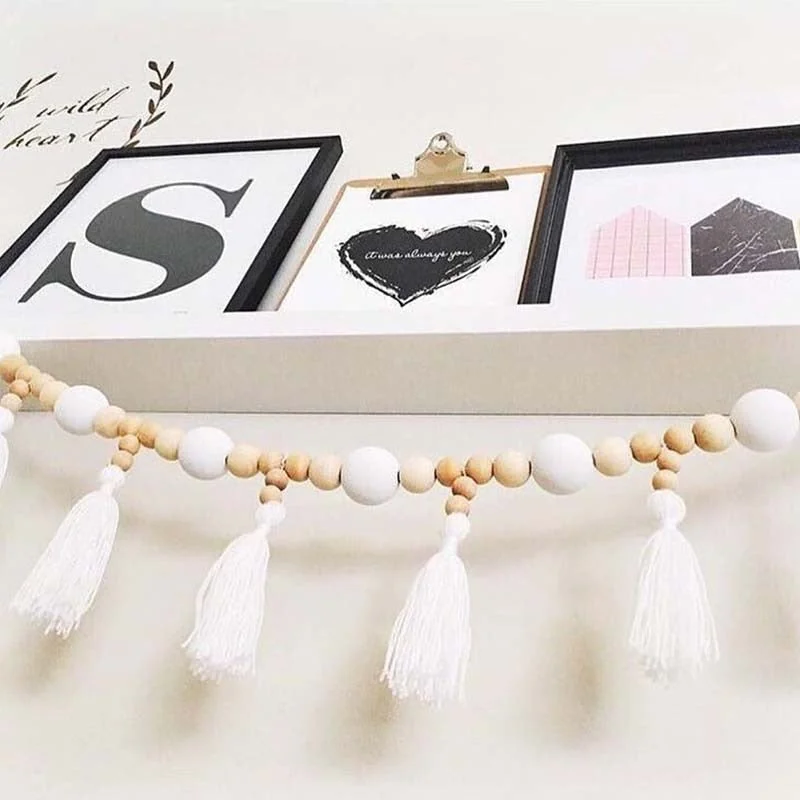 Nordic Kid Baby Room Yarn and Bead Garland Hanging with Tassel Nursery Pearl Decor Props For Kids Room Gift Giving Tent Ornament