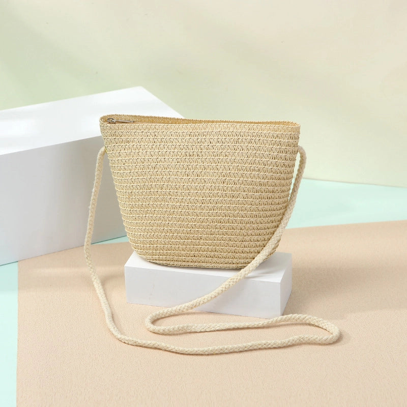 Women’s Straw Solid Color Beach Weave Square Zipper Flip Cover Straw Bag