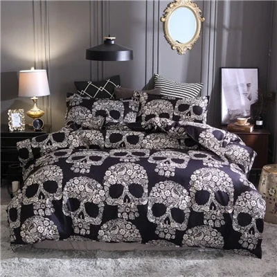 Skull Floral Queen Bedding Set Luxury 3D Printed Black Duvet Cover Set King 3Pcs Home Textiles Comforter Bedding Sets Bedclothes