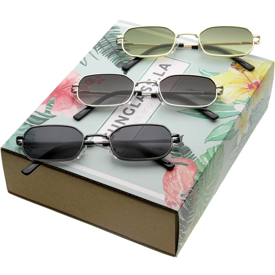 Extreme Small Metal Rectangle glasses Thick Frame Flat Lens 48mm