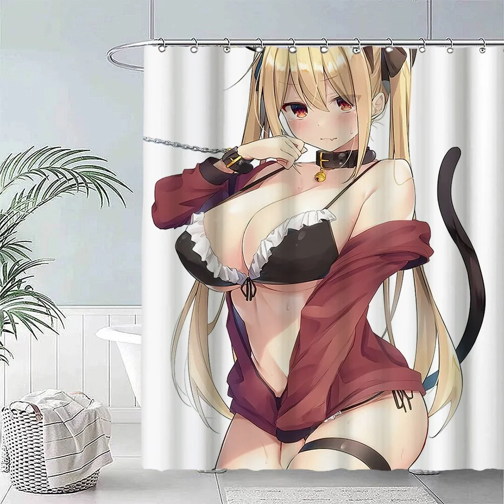 Anime Big Breasted Girl Printing Shower Curtain Bathroom Supplies High-quality Waterproof Bathroom Decoration with Hook Curtain