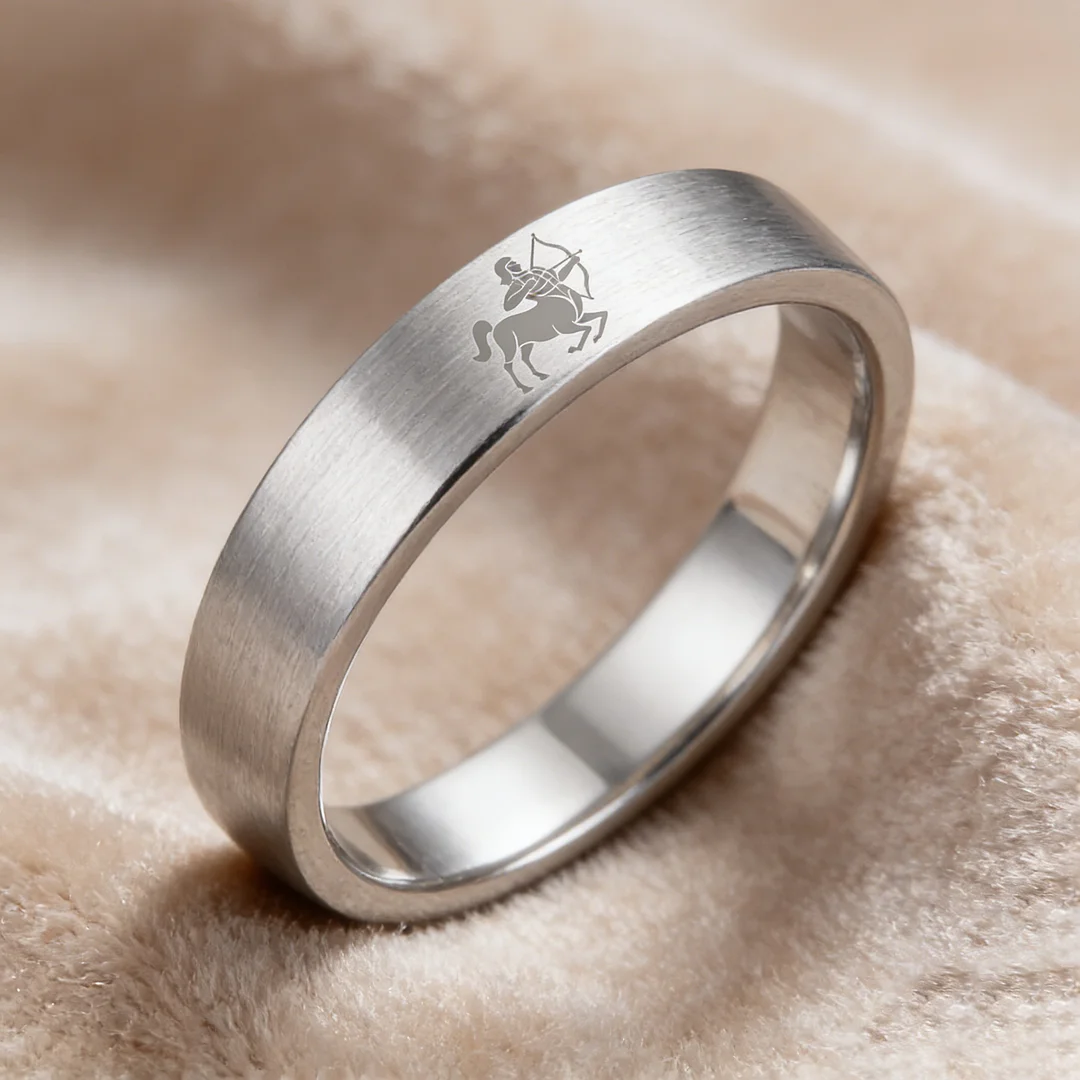 Sliver Tungsten Carbide Rings Flat Sagittarius Wedding Band Flat Top Comfort Fit 4MM 6MM 8MM