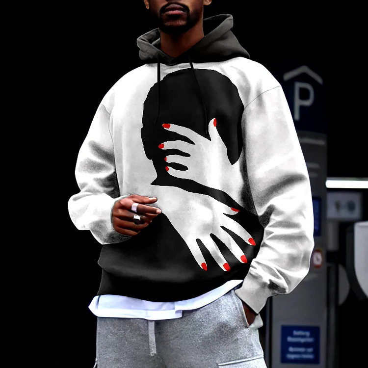 BrosWear Fashion Casual Color Contrast Kiss Hoodie