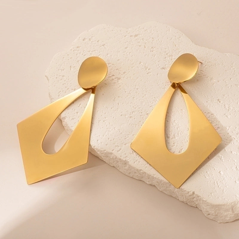 1 Pair IG Style Exaggerated Geometric Polishing Plating 304 Stainless Steel Gold Plated Drop Earrings
