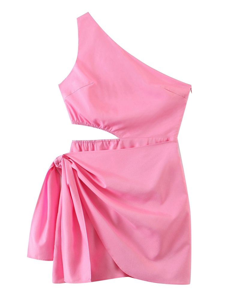Women Pink Cut Out Dress One Shoulder Off Sleeveless Backless Summer Fashion Lady Dresses Robe Sl03