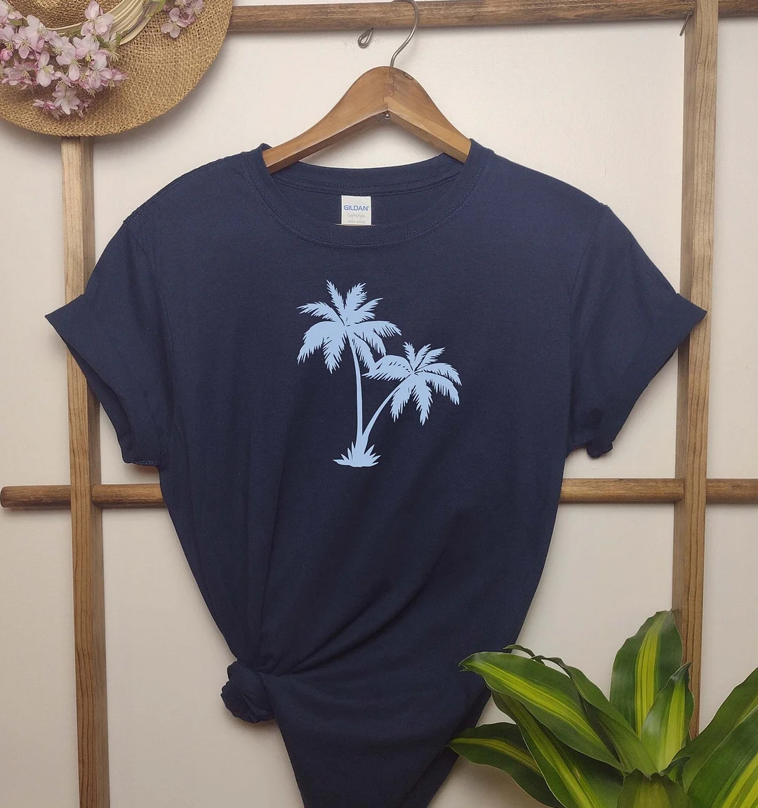 Palm Tree Shirt Summer T-Shirt Beach Mom Graphic Tee Unisex Shirts Outdoor Vacation Top