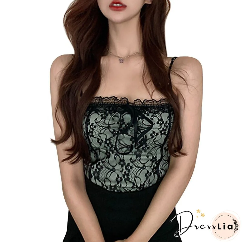 Sexy Women Lace Tops Y2k Ladies Summer Party Floral Sleeveless Vest Tshirt Aesthetic Fashion Tank Chest Wrap Top