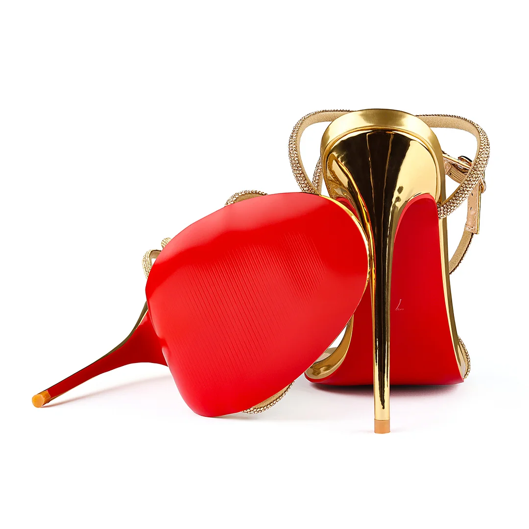 120mm Women's Red Bottom Diamonds Studded Straps Sandals High Heels Open Toe Stiletto Shoes -MERUMOTE