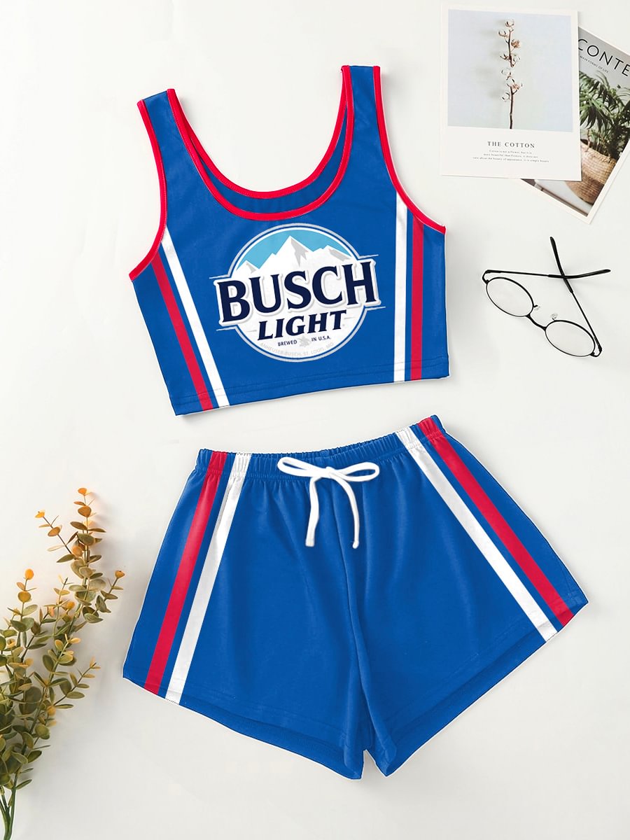 Sports Contrasting Color Printing Two-piece Set