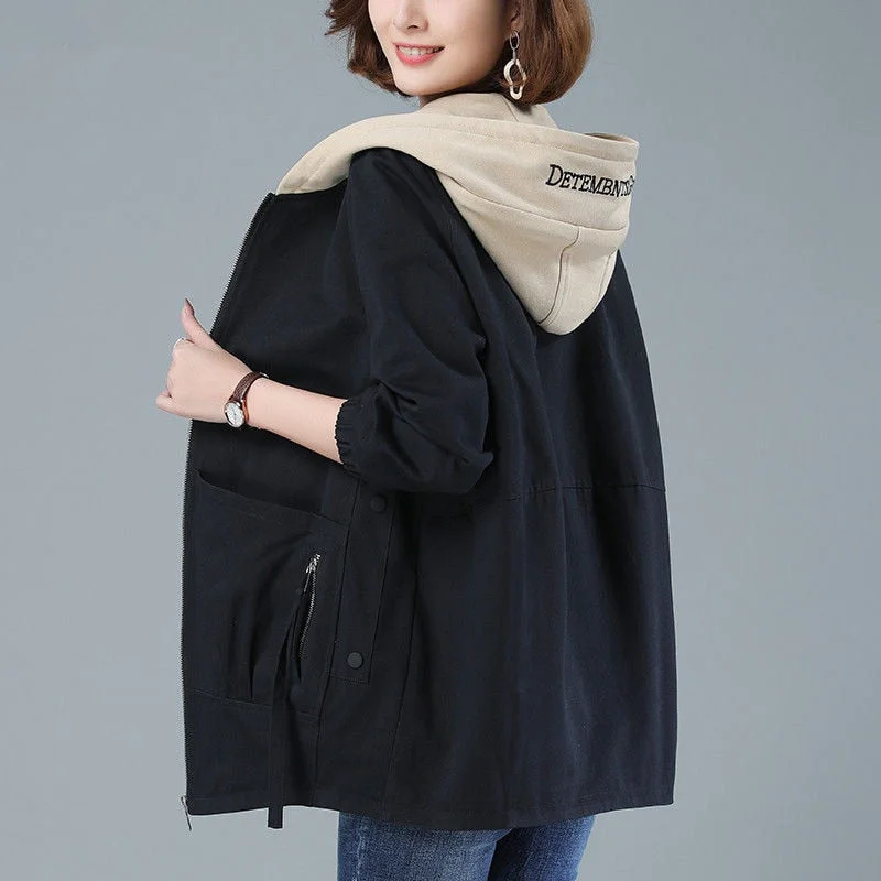 Windbreaker Female New Spring Autumn Jacket Loose Plus Size 4XL Women Hooded Outerwear Casual Tops Coats Women's Clothing AH693