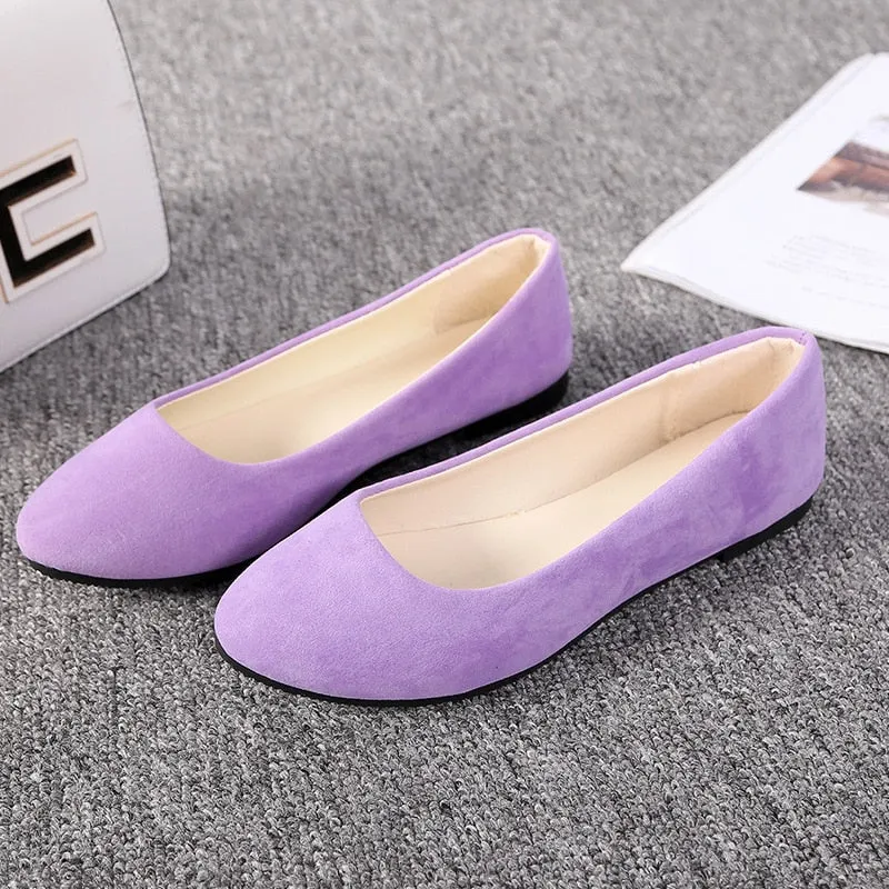 Women Flat Shoes Trend Simple Sweet Classic Candy Colors New Autumn Summer Casual Flock Flats Boat Cute Girls Flats Office Shoes