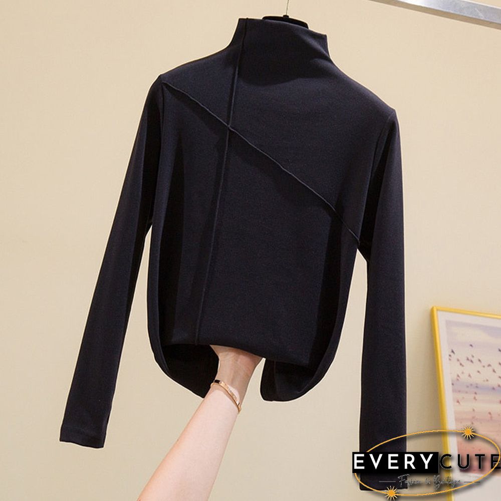 Long Sleeve Thick T Shirt Women Winter Tops Turtleneck Warm T-Shirt Korean Cotton Tshirt Woman Tee Shirt Femme Pink Blue