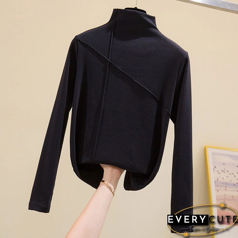 Long Sleeve Thick T Shirt Women Winter Tops Turtleneck Warm T-Shirt Korean Cotton Tshirt Woman Tee Shirt Femme Pink Blue