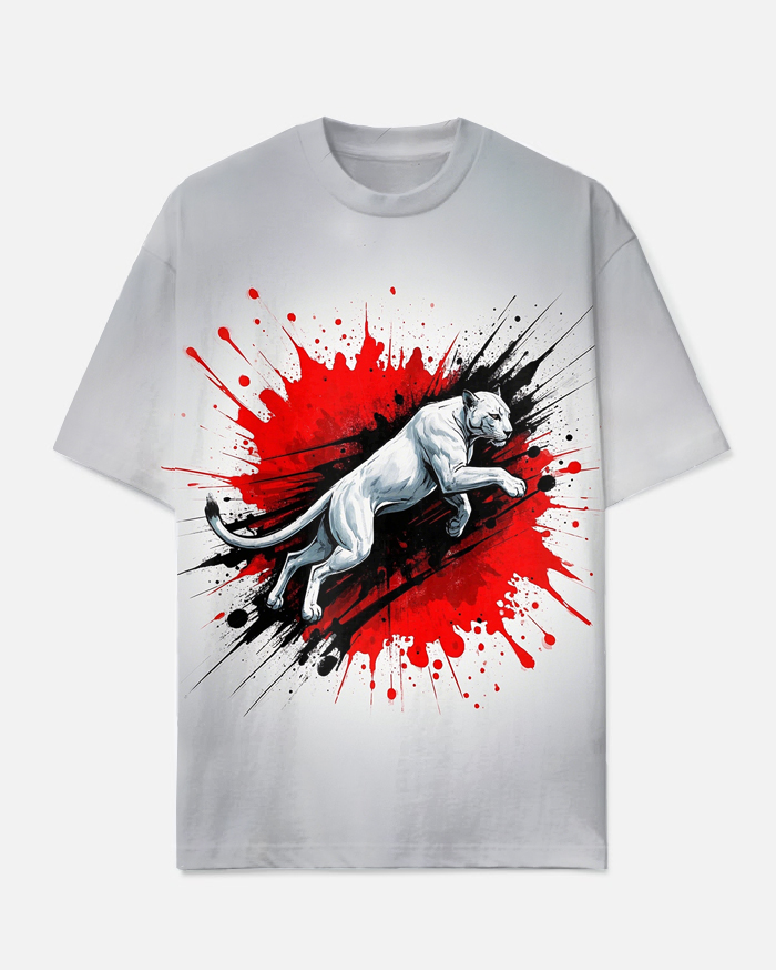Big Men's Ink Splash Fashion Running Leopard Printed Casual Short Sleeve T-shirt