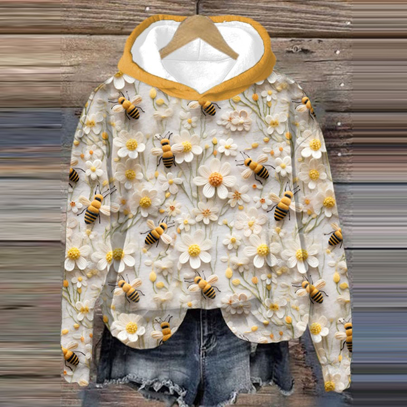 Daisy Bee Print Casual Hoodie