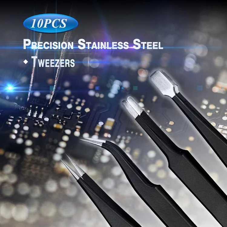 10pcs Precision Stainless Steel Tweezers