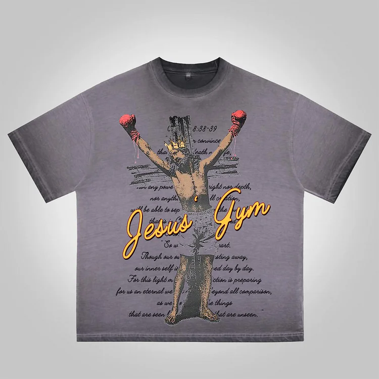 Vintage Jesus' Gym Bible Graphic Print Washed Cotton T-Shirt