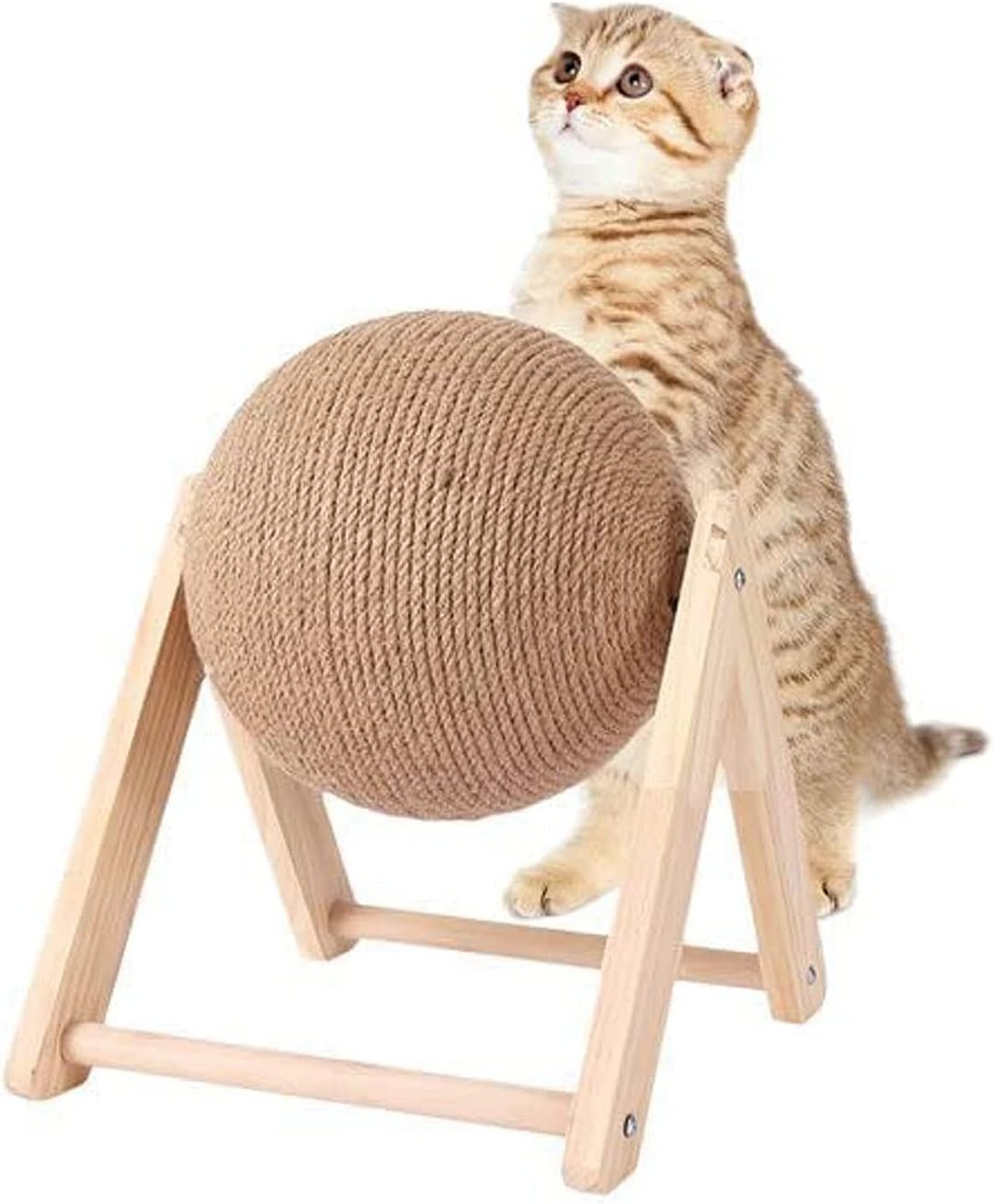 Cat Scratching Posts, Cat Scratcher Toy,Natural Sisal Cat Scratching Ball,Cat Scratcher Toy with Ball,Scratching Ball for Cats and Kittens,Interactive Solid Wood Scratcher Pet Toy